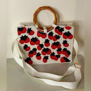 Sol & Mer Strawberry 🍓 Beaded Bag Bamboo Handle Crossbody Summer Cute
